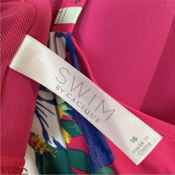 Swim by Cacique Lane Bryant Pink Floral Tropical Tankini Top Women’s Sz 16 - Picture 5 of 6